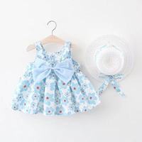 Robe à bretelles pour filles avec grand nœud et motif floral, style chapeau de paille, collection été 2022, vêtements pour enfants, robes pour filles