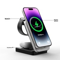 Chargeur sans fil magnétique 3 en 1 15W pliable avec support de boîtier en métal pour téléphones Apple 16