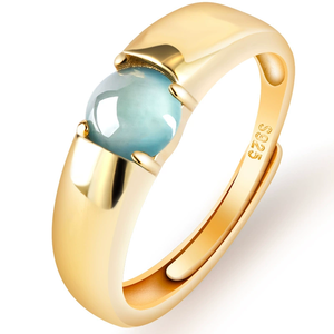 Anillo de Plata S925 con Oro de 18K, Jadeíta Natural de Grado A, Piedra de Jade de Grado Hielo, Estilo Femenino, Diseño Ajustable para Boda - Product Image 5