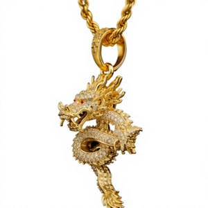 <b>Iced</b> <b>Out</b> Zircon Dragon Pendant Necklace Gold Plated Brass Charm Link <b>Chain</b> Hip Hop Jewelry Gift - Product Image 2
