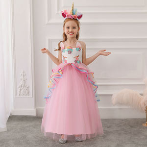 Robe de Soirée d'Anniversaire pour Filles, Modèle DJS009, en Dentelle Florale, à Volants, Thème Licorne, Vente en Gros - Product Image 5