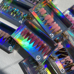 Toptan sıcak satış badem tarzı çivi özelleştirilmiş stilleri elmas kakma takı akrilik çivi preslenmiş yanlış çivi - Product Image 4