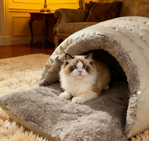 ที่นอนสัตว์เลี้ยงแบบใหม่ล่าสุดสำหรับฤดูใบไม้ร่วง-ฤดูหนาว เตียงแมวแบบถ้ำในร่ม นุ่ม พับได้ ถุงนอนสัตว์เลี้ยง - Product Image 6
