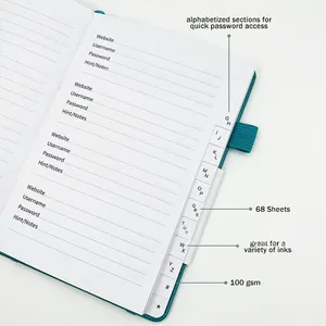 Buku catatan A5 kata sandi bisnis jurnal sampul keras buku catatan kulit PU dengan Logo timbul
