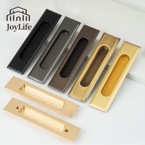 Manijas de Puerta Corredera Empotradas de Latón, Modernas, Ocultas, en Par, para Puertas de Granero - Product Image 1