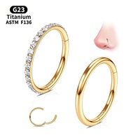 Ensemble de deux anneaux de nez circulaires en titane G23 personnalisés avec zircon, type charnière à clic, vente en gros