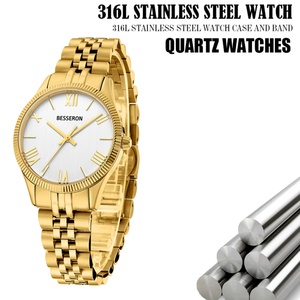 Montres à quartz pour femmes B1 Original Japan Movt 24K Gold Trend Design avec bracelet en acier inoxydable et cuir, calendriers, par le fabricant - Product Image 3