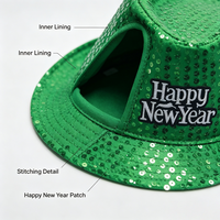 Cappello Fedora con Paillettes Arcobaleno e Luce LED ON/OFF per Capodanno, Cappello Luminoso per Costume di Vigilia di Capodanno