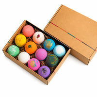 Vente en gros de bombes de bain naturelles faites à la main, ensemble de 12 boules effervescentes, senteurs botaniques assorties, boîte cadeau en kraft, OEM ODM, étiquette privée
