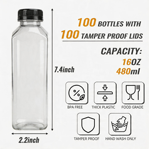 Botellas de Plástico de 16 oz con Tapa de Rosca, Envases para Bebidas, Botella de Agua de 480 ml para Jugos, Smoothies, Té, Leche - Product Image 1