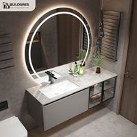 Buildgres Coiffeuse de salle de bain haut de gamme de haute qualité Garniture en or mat naturel Coiffeuse de salle de bain