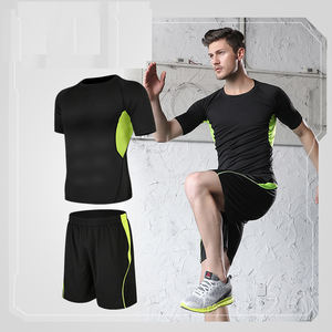 사용자 정의 로고 남자의 캐주얼 야외 스포츠 빠른 건조 옷 짧은 소매 실행 세트 세트 도매 - Product Image 3