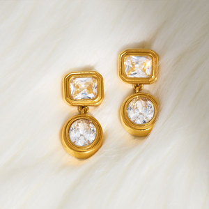เครื่องประดับชุบทอง 14k 18k แบบไม่ก่อให้เกิดอาการแพ้ ดีไซน์สวยงาม ทำจากสแตนเลสสตีล 316L ประดับเพชรซิร์คอน ต่างหูแฟชั่นขนาดใหญ่สำหรับผู้หญิง - Product Image 4