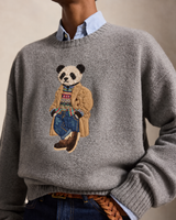 Pull en tricot personnalisé pour homme avec motif panda, col rond, broderie de logo sur mesure, OEM ODM, marque privée, tricot d'hiver décontracté