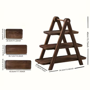 Bandeja de Servir de Madera Vintage de 3 Niveles, Bandeja Rectangular para Exhibición de Alimentos para Cocina, <span class=keywords><strong>Desayuno</strong></span> o Decoración de Fiestas - Product Image 5
