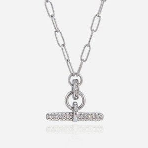 Collar de Cristal en Forma de T con Cadena de Acero Inoxidable, Diseño Geométrico, para Uso Diario - Product Image 1