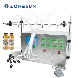 ZONESUN 8头电动数字控制泵液体灌装机0.5-4000毫升液体香水水果汁精油