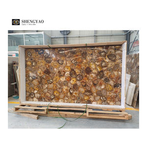 ألواح جدارية رخامية فاخرة بنية كبيرة الحجم ، ألواح حجرية من الخشب المتحجر - Product Image 4