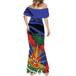 New Pacific Island Tribe Off spalla vestito aderente polinesiano <span class=keywords><strong>oversize</strong></span> elegante donna floreale Hawaii bandiera haitiana Design Dress - Product Image 3