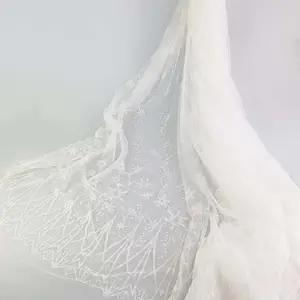 Tissu en maille nylon à paillettes argentées, imprimés de flocons de neige, tissu en maille pour robe de mariée, nouveau design 2020