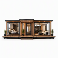 Maison conteneur de luxe moderne extensible et pliable, isolée thermiquement, maisonnette modulaire avec revêtement en bois pour appartement extérieur