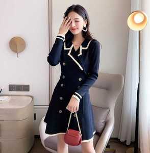 Nuovo Abito in Maglia Sottile a Vita Alta con Doppio Petto in Stile Retrò Francese Versione Coreana Autunno-Inverno 2019 - Product Image 2