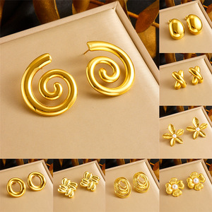 Geometric Stud Earrings Gold Tone Stainless Steel Minimalist Design Fashion Jewelry - Product Image 5