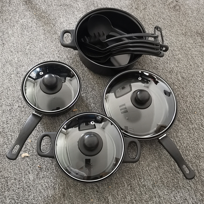 Refined Iron Set 13 Piece Set Cooking Pot Cookware Set Non Stick Pot Soup Pots Frying Pan with Lid Sleeping Spoon