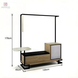 Banco <span class=keywords><strong>de</strong></span> Almacenamiento Multifuncional para Entrada, Estante <span class=keywords><strong>de</strong></span> Metal y Madera, Mesa Consola, Barra Colgante, Perchero Moderno para Recibidor - Product Image 6