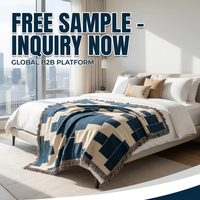 Plaid Moderne Géométrique Jacquard Tissé avec Franges et Pompons pour Canapé et Lit, Motif Ethnique Audacieux à Blocs, Couverture d'Accent Décorative pour la Maison