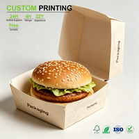Boîte à sandwich personnalisée pliable, aspect kraft, sans plastique, revêtement non enduit, pour végétaliens, ton naturel, MOQ 200 pièces