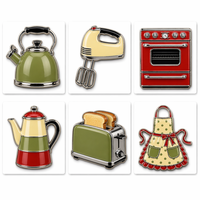 Imanes de nevera de metal esmaltado personalizados estilo retro para cocina: hervidor, batidora, horno, cafetera, tostadora. Regalos decorativos y de recuerdo.