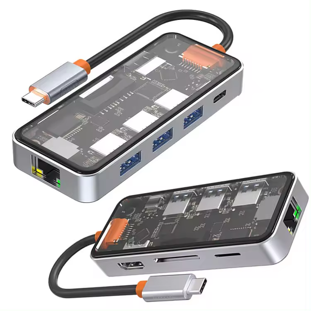 Top Fashion USB 3.0 Type C Docking Station PD 100W Charging 60Hz 8-Port Hub in Stock