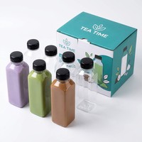 Bouteilles carrées jetables en PET de qualité alimentaire pour jus, avec bouchon à vis, pour boissons, smoothies, lait, eau, 12 oz