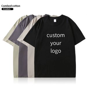Men Short Sleeve O-neck 230gms Cotton T-shirt Solid Color Simple Loose Casual Hot Sale Tops <b>Tees</b> Simple Men's T-shirts - Product Image 2