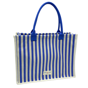 High Quality Canvas Tote <b>Bag</b> Durable Blue Stripe Shopping <b>Bag</b> With Handle Large Capacity <b>Travel</b> Beach <b>Bag</b> <b>for</b> <b>Women</b> - Product Image 1