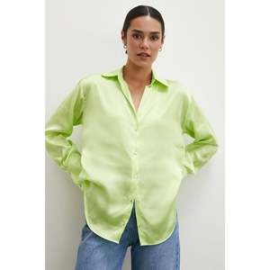 Chemise en satin basique pour femme, verte, boutonnée, décontractée, pour tous les jours - Product Image 6