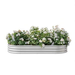Lit de jardin surélevé DB extérieur, grand jardinière ovale en métal pour plantes, légumes et fleurs-Argent - Product Image 1
