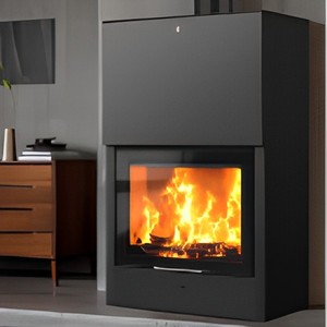 Stufa a Legna <span class=keywords><strong>con</strong></span> Porta Scorrevole Verticale Personalizzata, Caminetto Senza Fumo per Riscaldamento Villa <span class=keywords><strong>con</strong></span> Ampia Vetrata Panoramica - Product Image 1