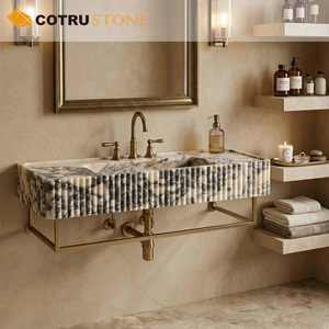 <span class=keywords><strong>Vasque</strong></span> flottante en marbre Calacatta Viola, murale, cannelée, sculptée à la main, pour salle de bain de villa ou maison - Product Image 5