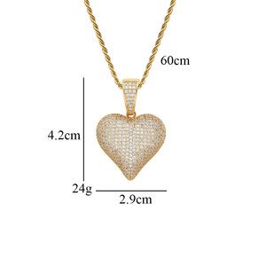 Colgante de amor, joyería hip-hop, accesorios, collares apilables para hombre y mujer, circonita de cobre, colgante de corazón de melocotón. - Product Image 1