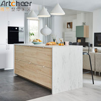 Table de cuisine en pierre de quartz avec dessus de table en pierre, chaises, table d'îlot avec tiroirs en bois massif, design moderne