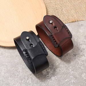 Bracciale da Uomo in Pelle Stile Retrò, Alta Qualità, Personalizzabile, in Vera Pelle Bovina, Accessorio <span class=keywords><strong>Moda</strong></span> Semplice e Vintage - Product Image 2