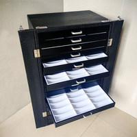 Boîte de rangement pour lunettes de soleil en cuir PU de qualité supérieure, vitrine de luxe pour lunettes avec tiroirs multi-niveaux