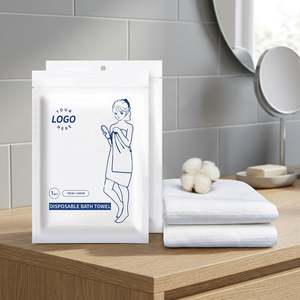 Custom Logo Disposable Durable Square <b>Bath</b> Towel Packaging Bags 3 Side <b>Seal</b> Zip Plant Fiber Silk Screen Printed Hanging Hole - Product Image 3