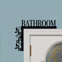 Plaque décorative murale pour salle de bain - Design floral noir enroulé, plaque décorative pour porte de salle de bain