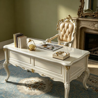 Ensemble de chaise et bureau d'écriture de luxe européen, en bois massif sculpté à la main, avec finition dorée, table d'étude crème, mobilier de bureau à domicile, vente en gros