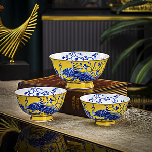 Bol à riz de 5 pouces de style chinois, en porcelaine osseuse de Jingdezhen, émail coloré, céramique haut de gamme pour hôtels et déménagement - Product Image 2