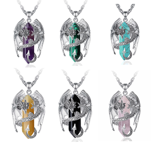 Merryshine argento placcato rame Design personalizzato drago 3D animale ametista ossidiana gioielli ciondolo produttore collane - Product Image 2