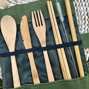 Estick-Juego de cubiertos de bambú reutilizable, utensilios de viaje vintage naturales únicos con bolsa de tela para acampar, venta al por mayor - Product Image 6